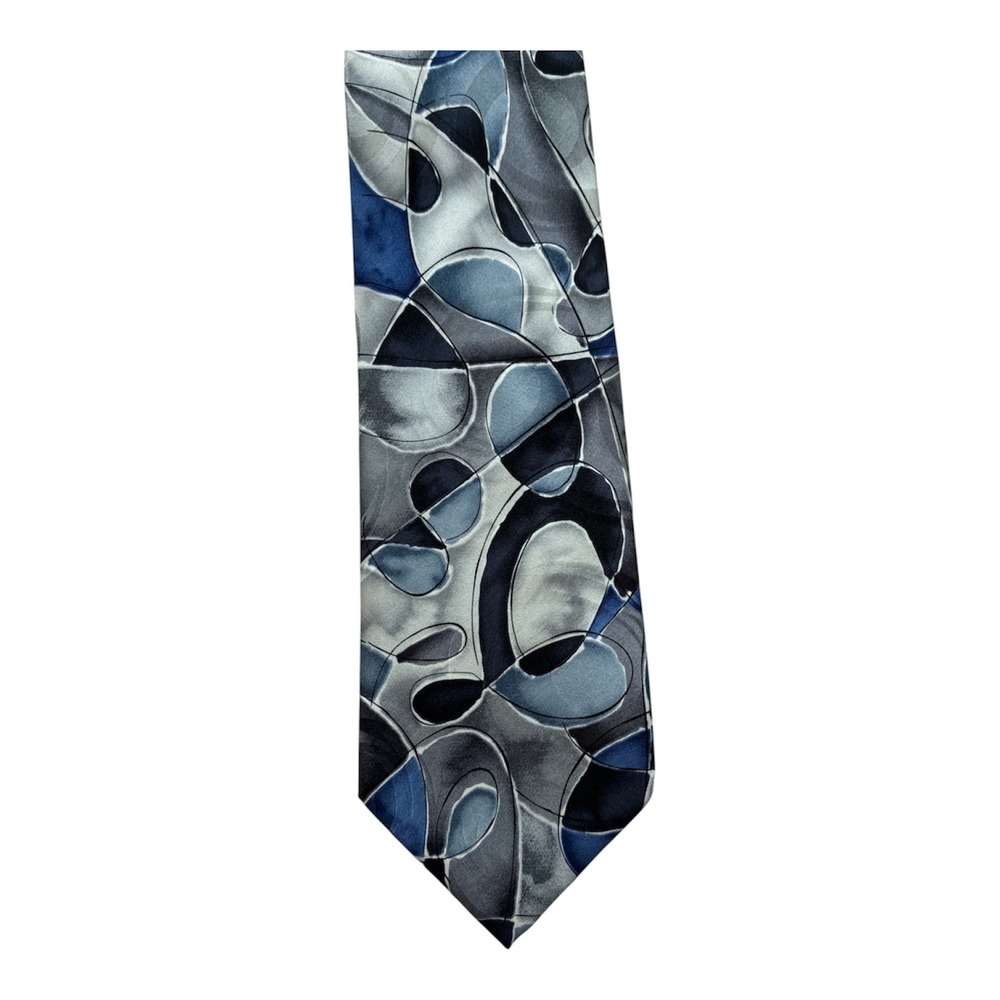 J. Garcia Mens Silk Tie Abstract Blue Grey Courtyard Performance Collection 54